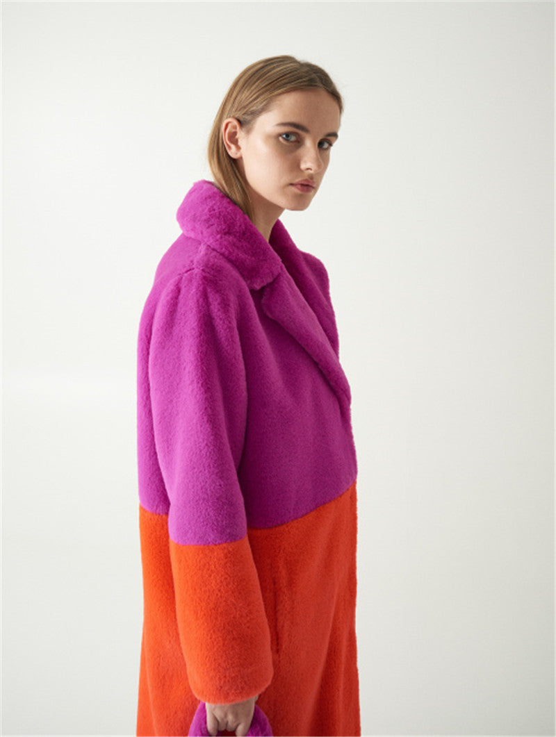 Mid-length Lambskin coat with color accents