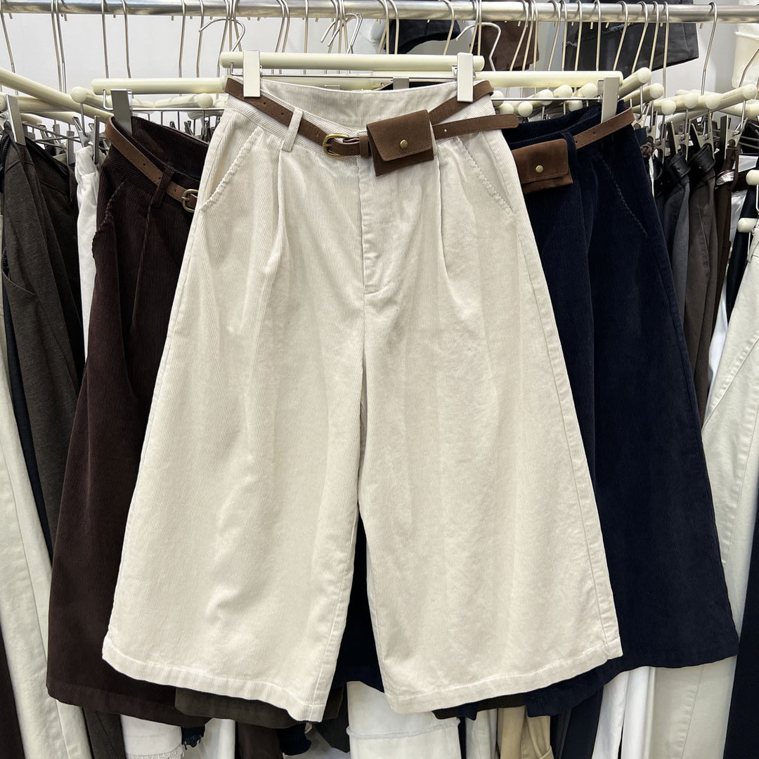 Women's corduroy pants, knee-length, with belt pocket