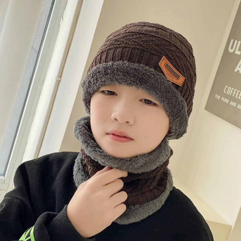 Winter Set: Padded knitted hat with ear protection and scarf
