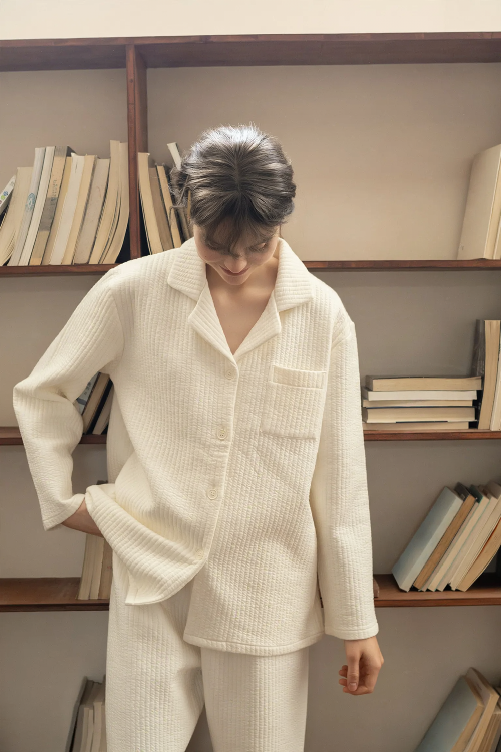 Cotton loungewear set for couples, long-sleeved
