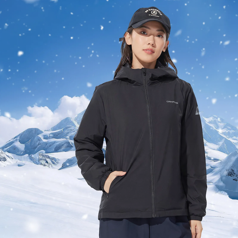 Light women's down jacket, white duck down, hood