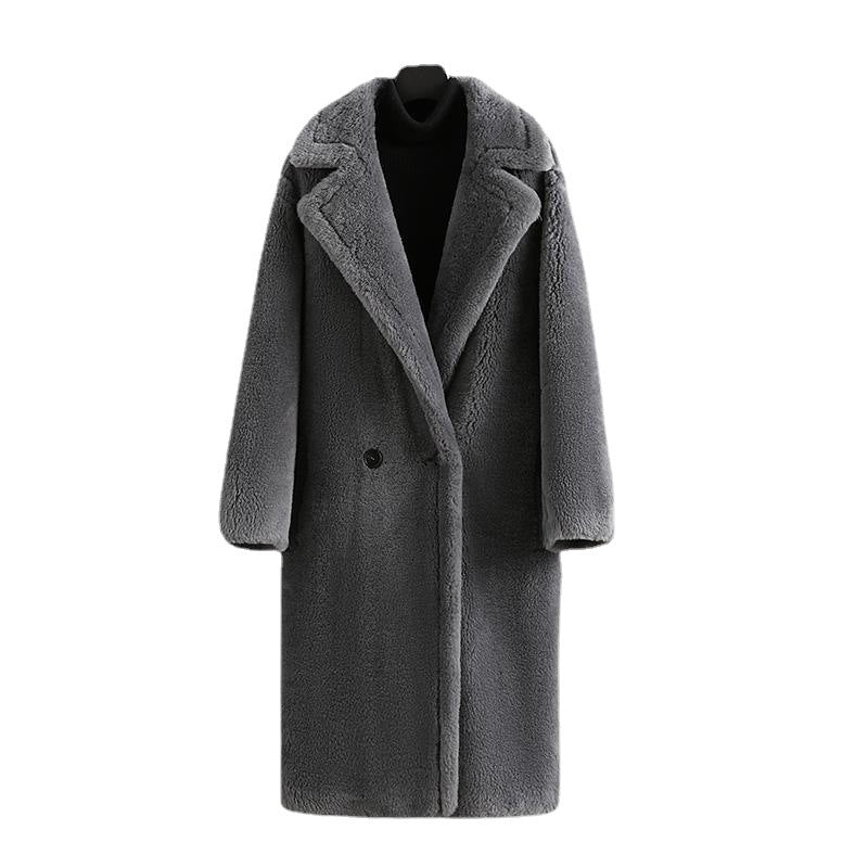 Teddy coat with lapel collar, women's