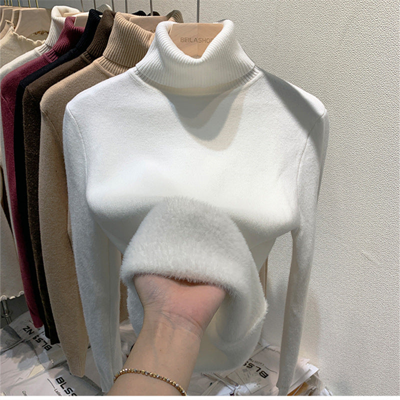 Men's knit sweater with fleece lining and stand-up collar