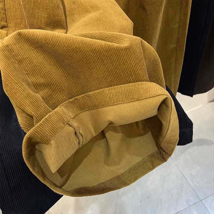 Women's corduroy pants, knee-length, with belt pocket