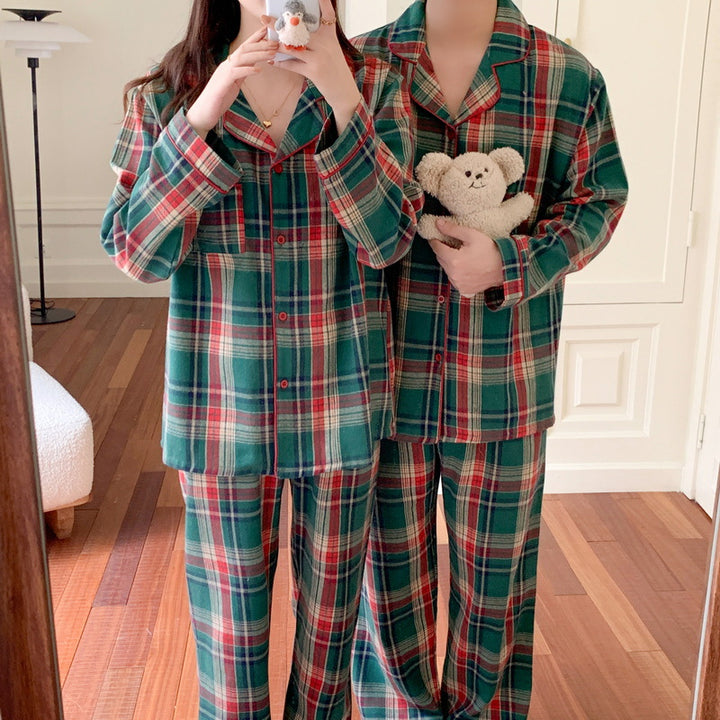 Christmas checkered loungewear set for couples, brushed