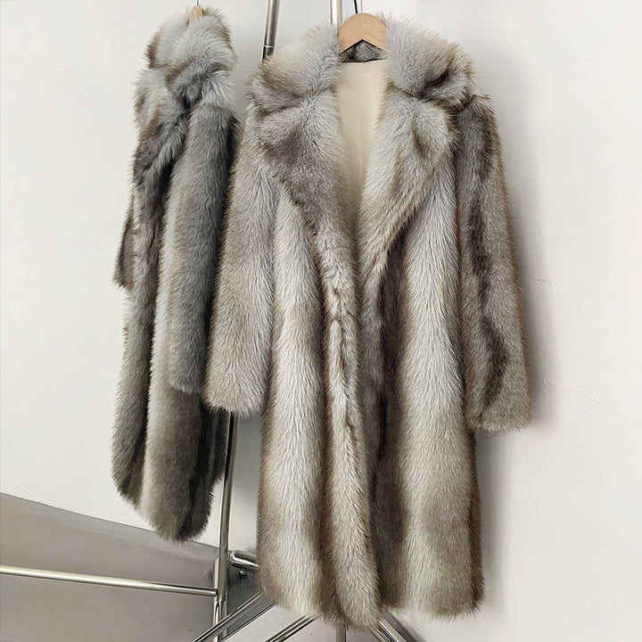 Elegant faux fur coat with lapel collar