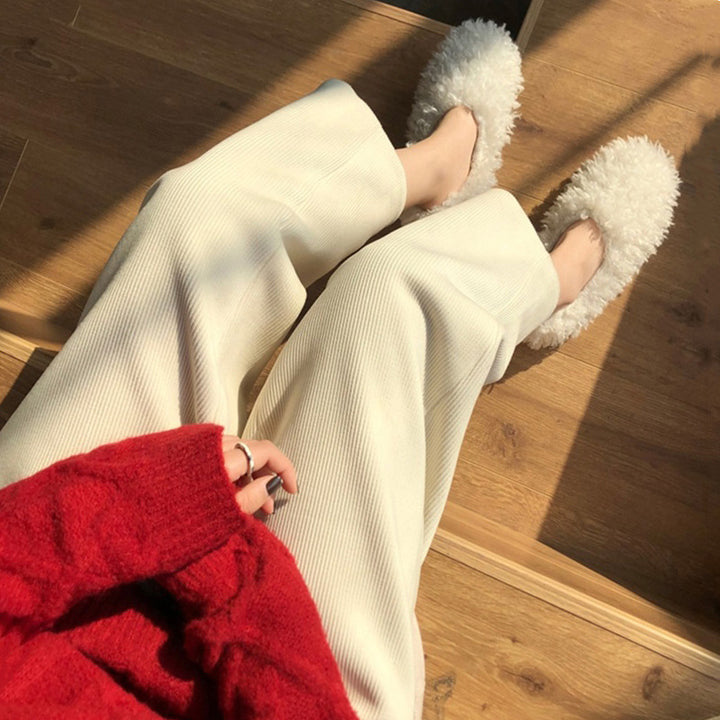 Cord pants with high waistband, wide cut, women
