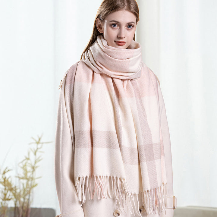 Wool scarf, checked, 200x65cm, long