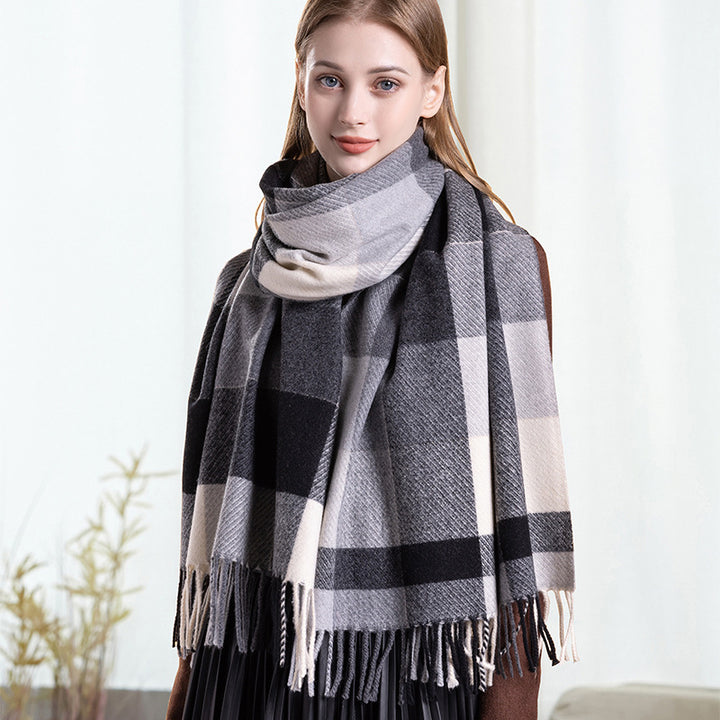 Wool scarf, checked, 200x65cm, long