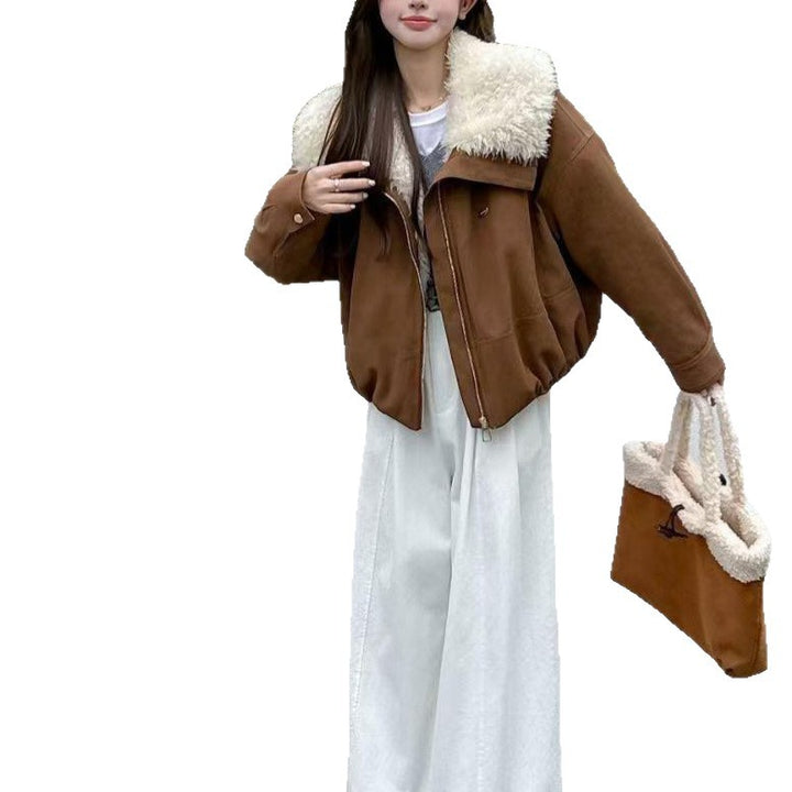 Women’s coat, suede look, plush lapels, lined