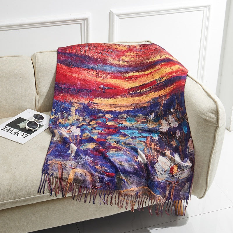 Women's scarf with art cashmere feel and art print, 70x180 cm