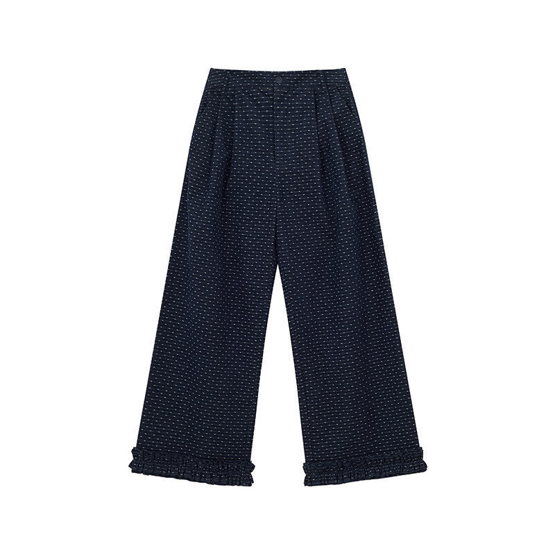 Polka Dot Corduroy Leisure Pants with Ruffle Details