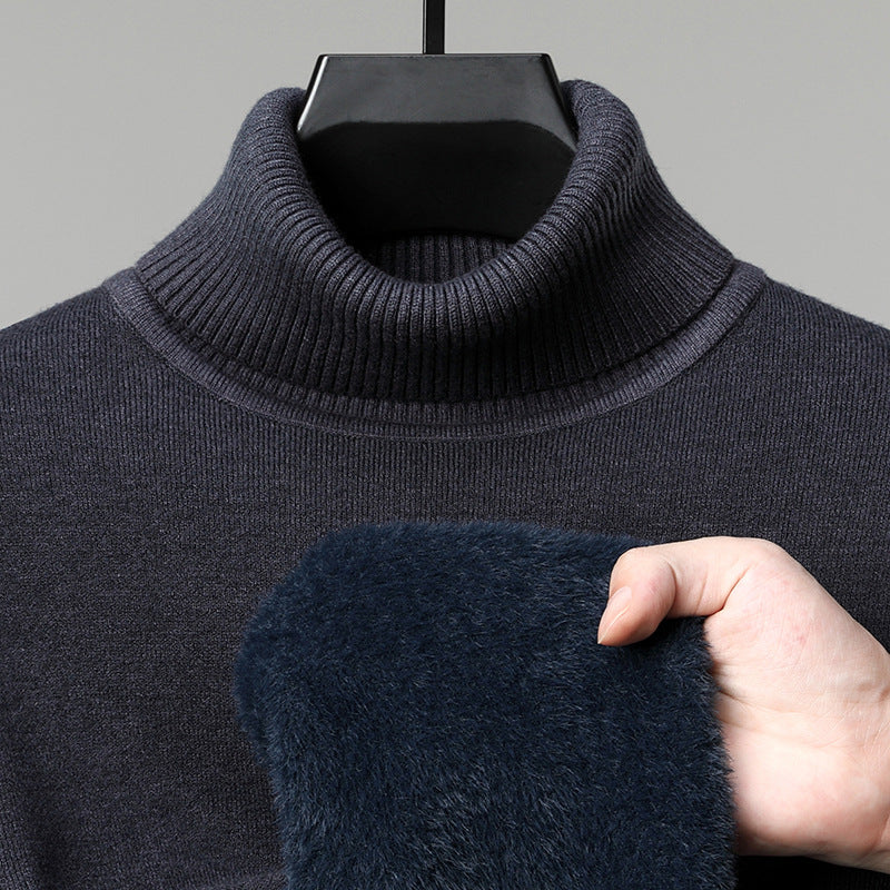 Men's knitted sweater, padded, stand-up collar