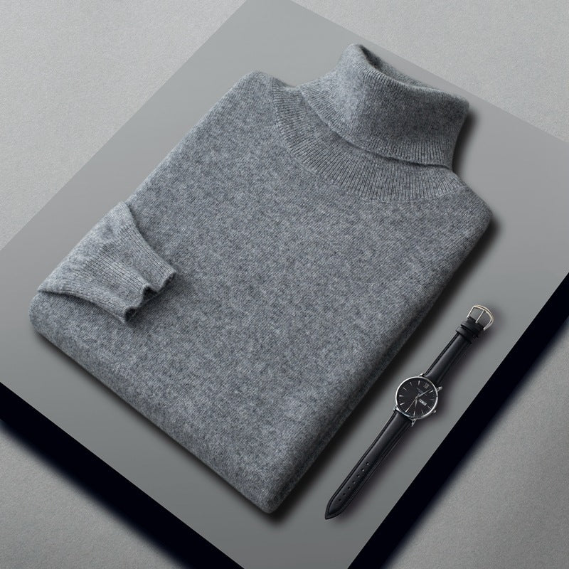 Men's Cashmere Sweater, High Collar, Business Casual