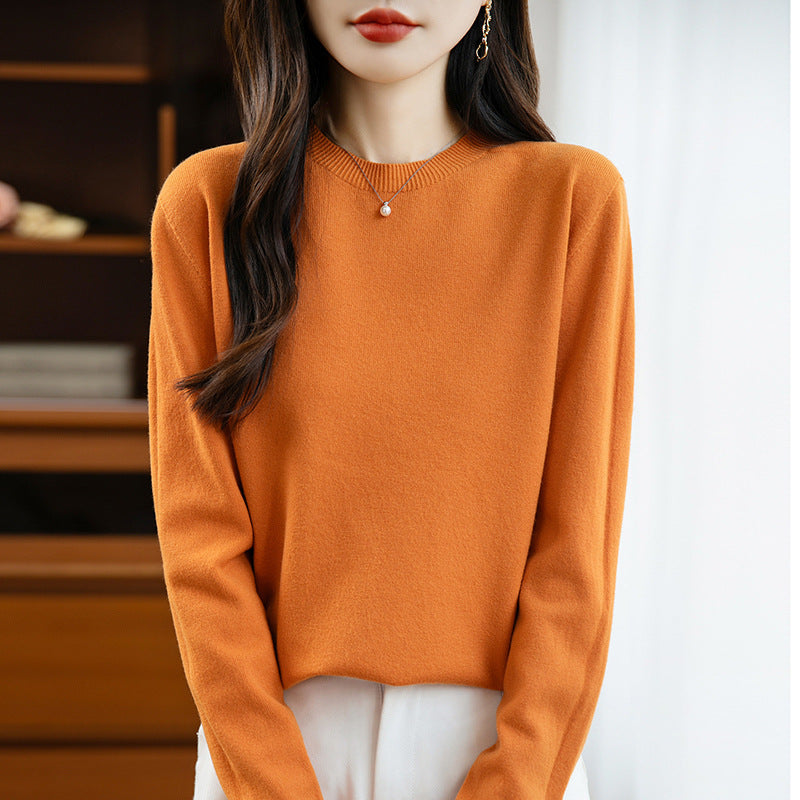 Women's knitted sweater, seamless, crew neck