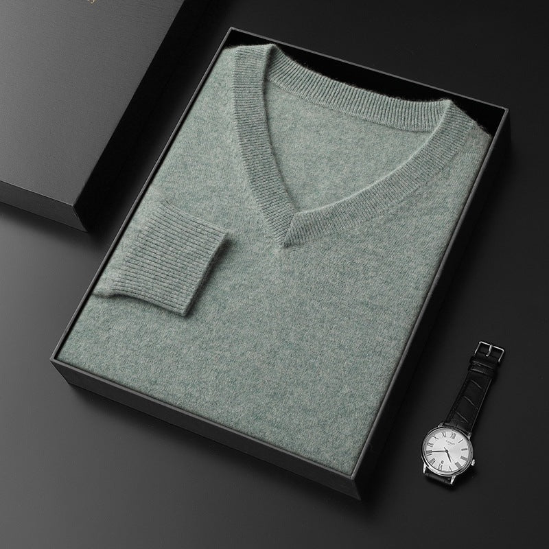 Men's Wool Sweater, V-Neck, Business Style