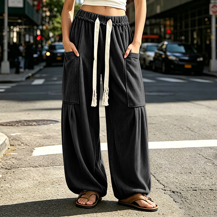 Cord cargo pants for women with drawstring and pockets