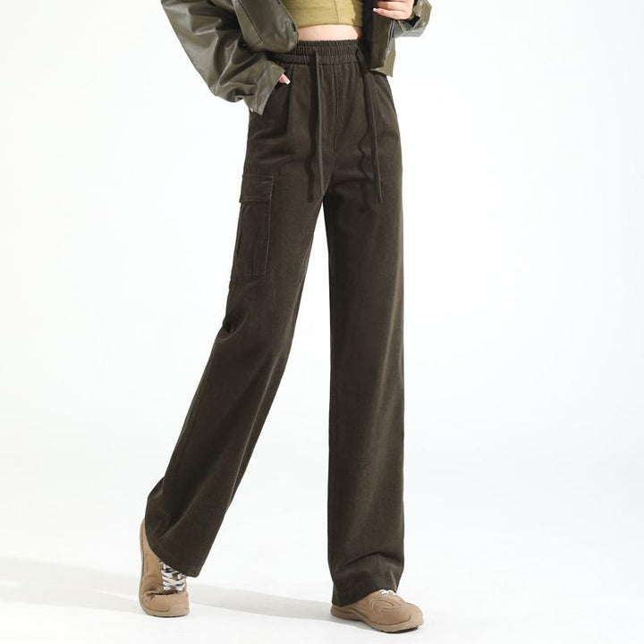 Women’s corduroy pants with a high waistband, straight-cut