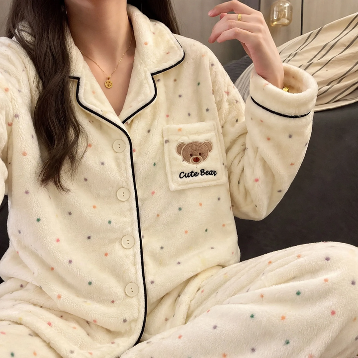 Women's flannel pajama set, lined, winter loungewear