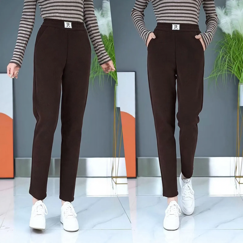 Padded corduroy jogging pants with high waistband