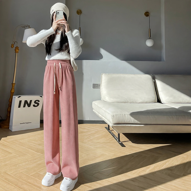 Cord trousers with wide leg for women