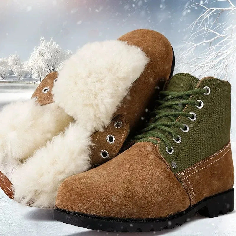 Men's winter boots made of suede, lined