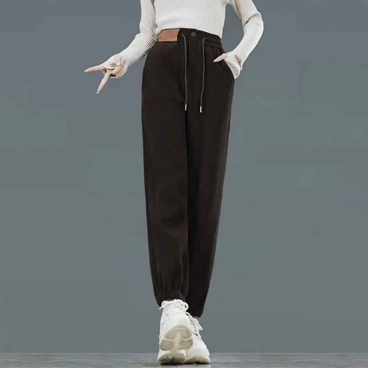 Padded corduroy jogging pants with high waistband
