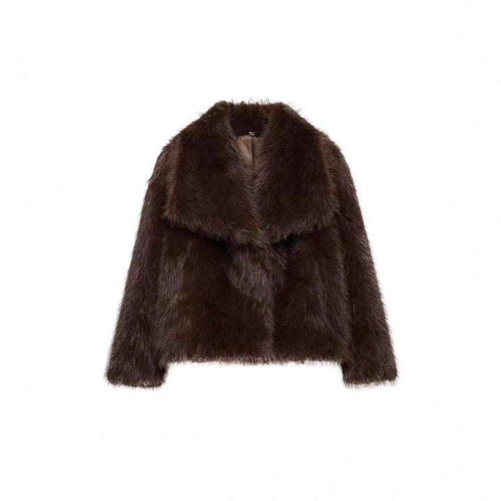 Fashionable faux fur coat with large lapels