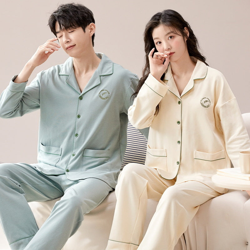 Pair-Pajama-Set, Cotton, Long Sleeve, with Button Placket