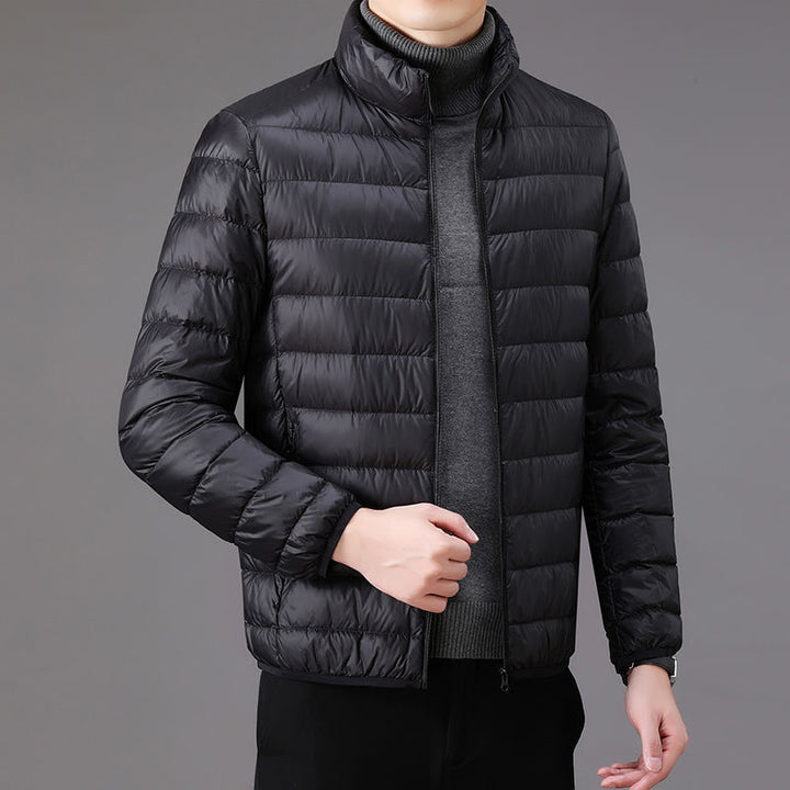 Light men's quilted jacket with stand-up collar
