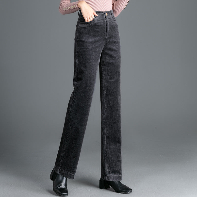 Straight-cut corduroy trousers with high waistband