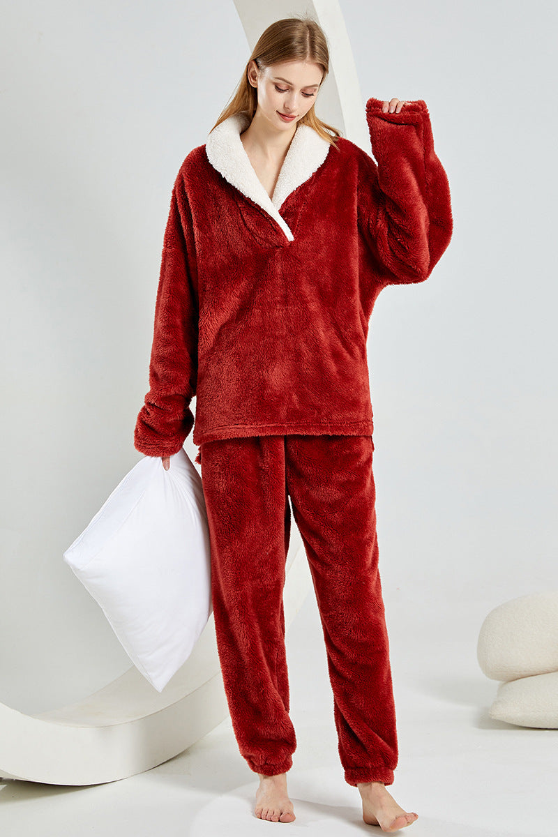 Soft Plush Pajama Set for Couples, Long Sleeve, Winter