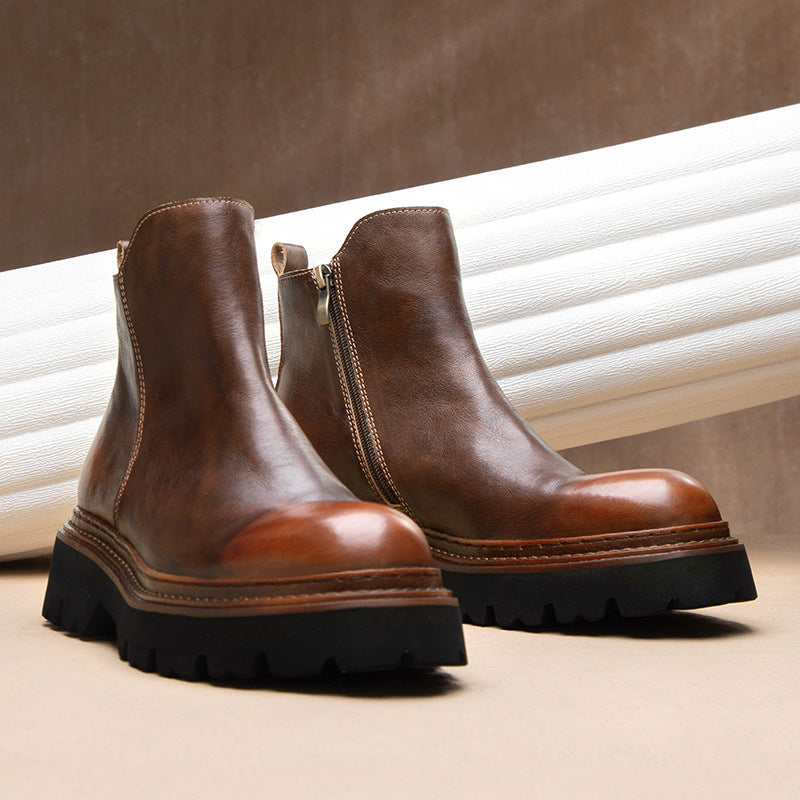 Men's Chelsea boots made of cowhide leather, with zipper