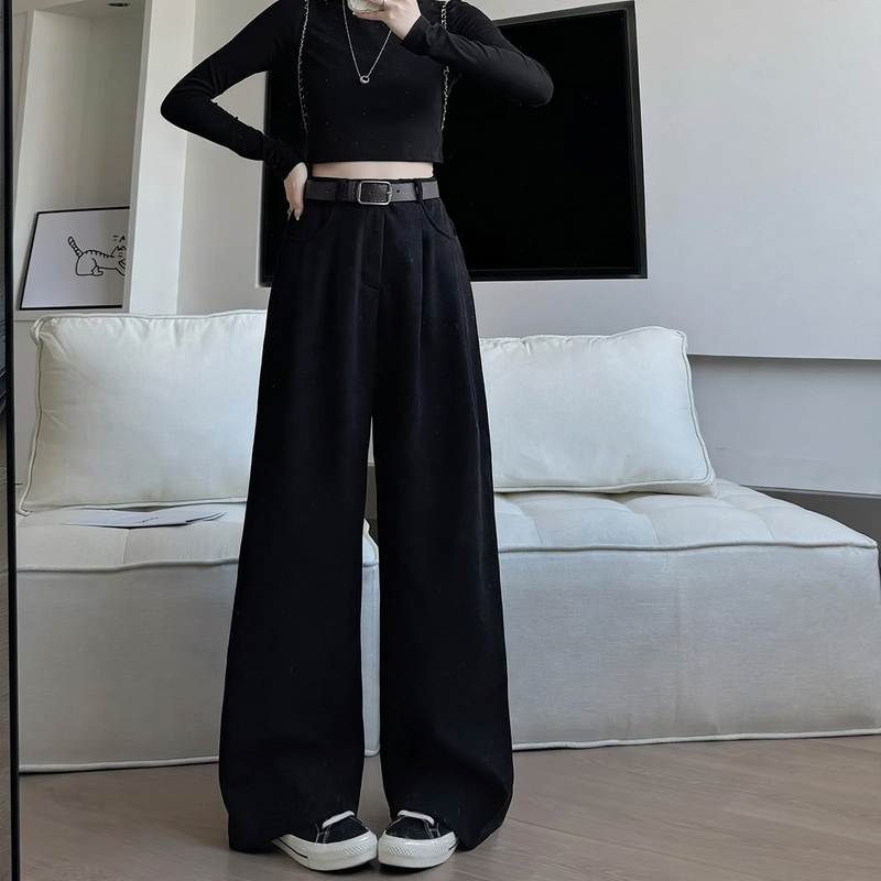 Women's corduroy trousers, wide cut, high waisted