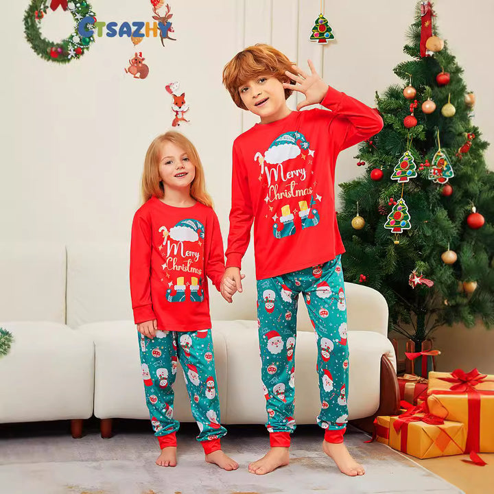 Family Pajama Set, Christmas-themed, with Santa Claus motif