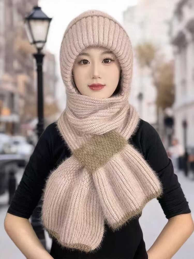 Knit hat and scarf set, lined, winter
