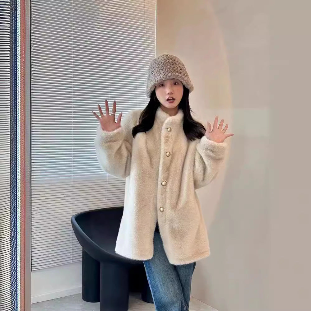 Fluffy faux fur coat in mink look