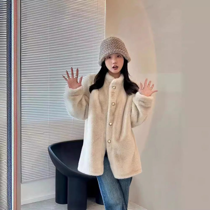 Fluffy faux fur coat in mink look