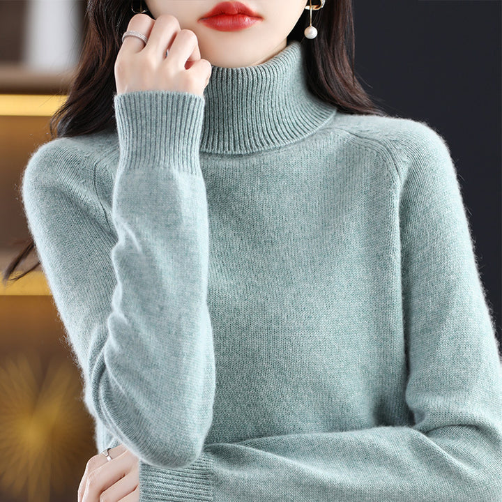 Women's knit pullover with stand-up collar, loose and long-sleeved