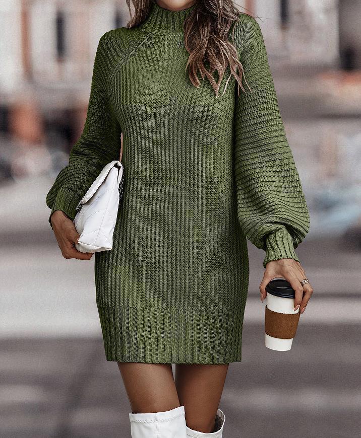 Women's knit dress, roll neck, long sleeved