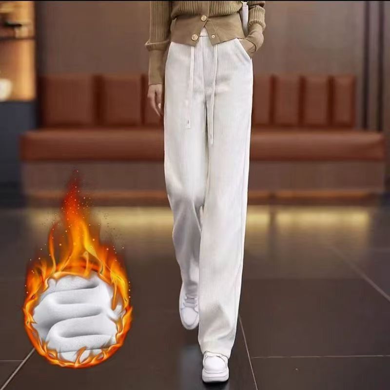 Narrow cord wide pants, lined