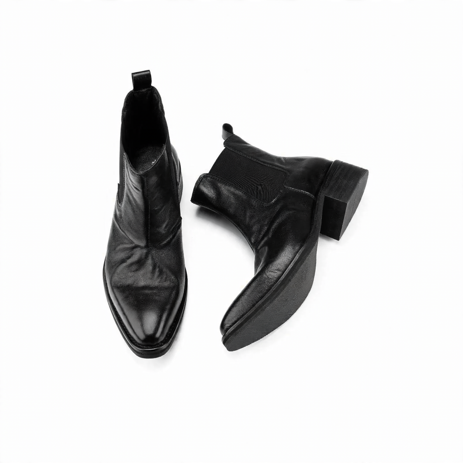 Elegant men's leather ankle boots with wedge heel