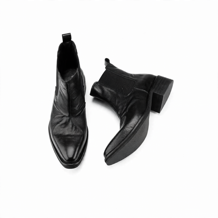 Elegant men's leather ankle boots with wedge heel