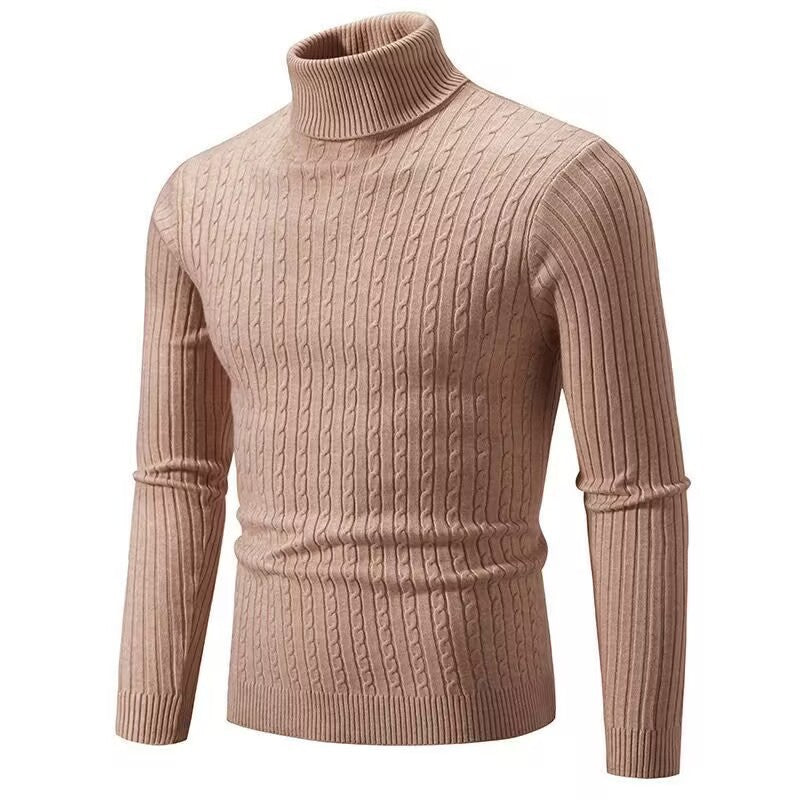 Men's knitted sweater with roll neck and cable pattern