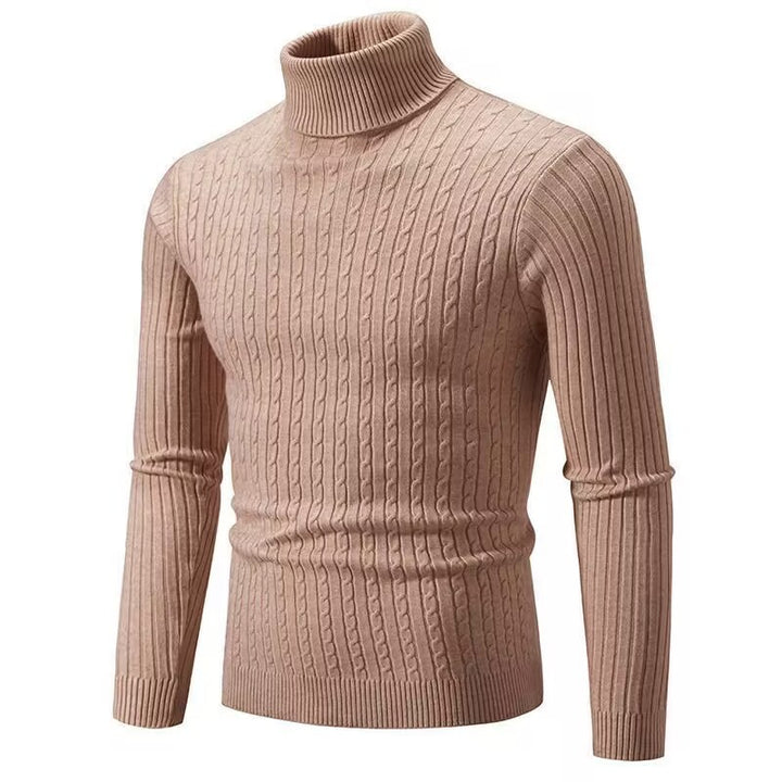 Men's knitted sweater with roll neck and cable pattern