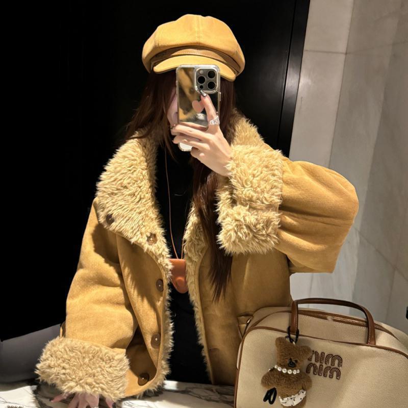 Lamb fleece biker jacket for women's