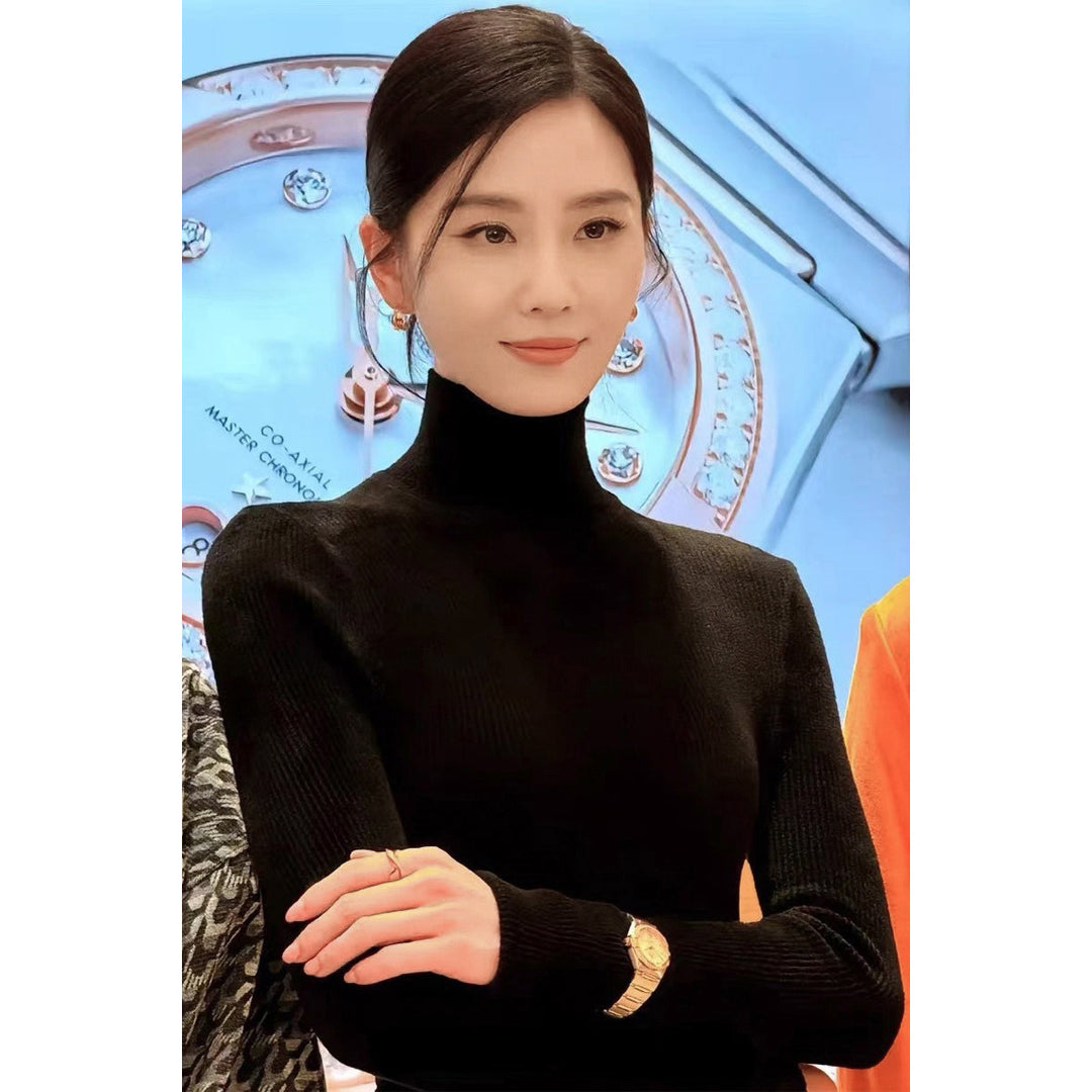 Women's knit sweater with stand-up collar, long-sleeved