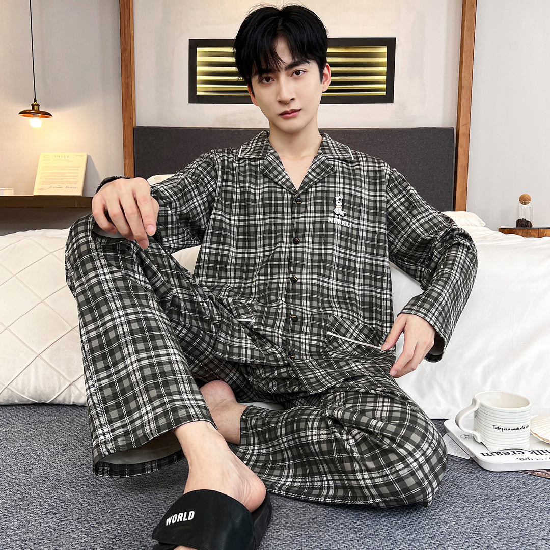 Men's Pajama Set, long-sleeved, with shawl collar