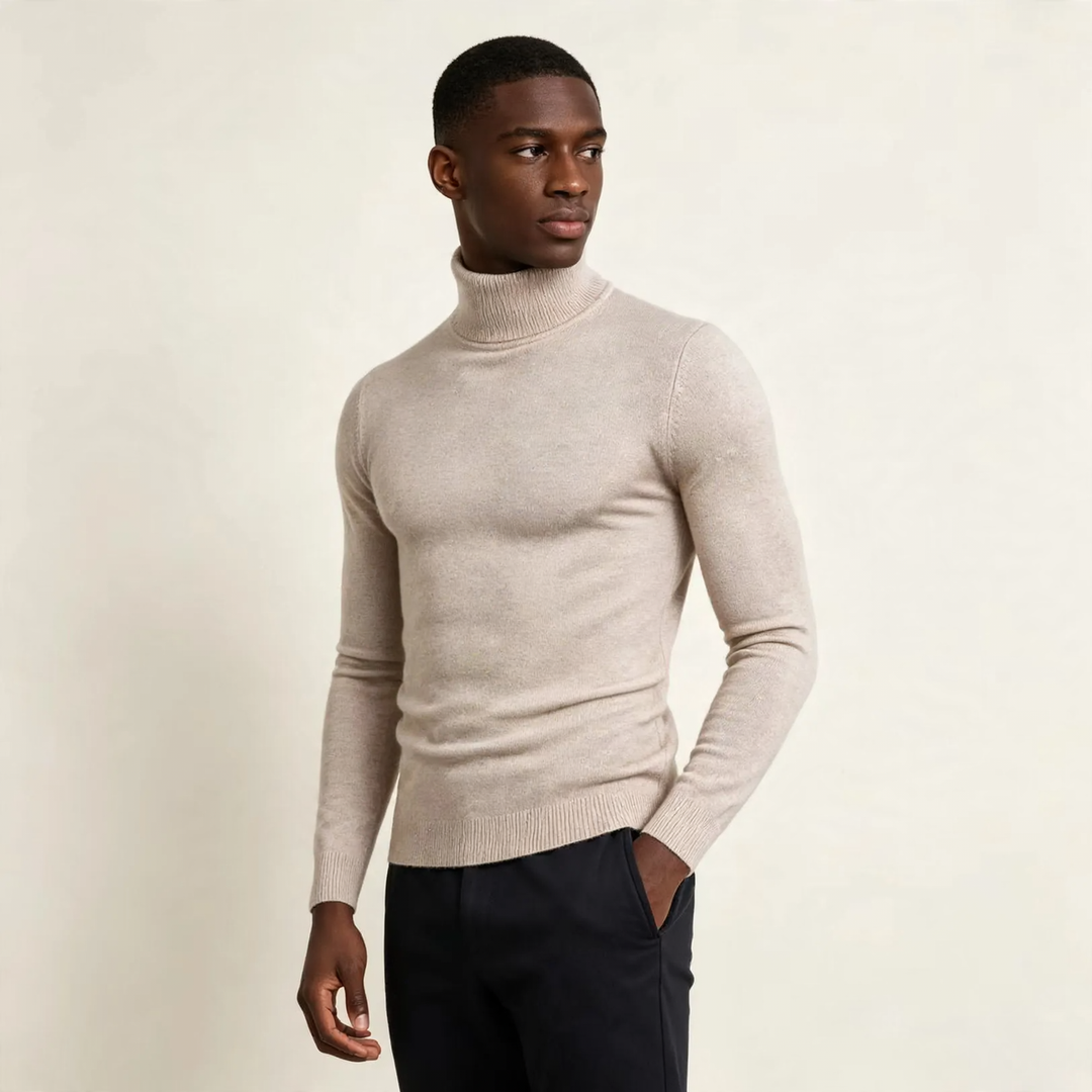 Men's turtleneck sweater, slim fit, elastic