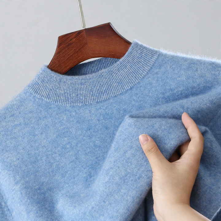 Men's wool pullover, stand-up collar, loose fit